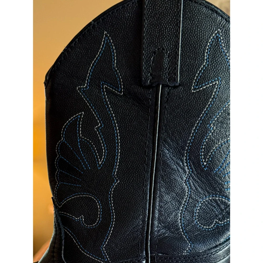Masterson Cowboy Boots Size 2.5 Youth Black Leather Western Embroidery Pull Tabs